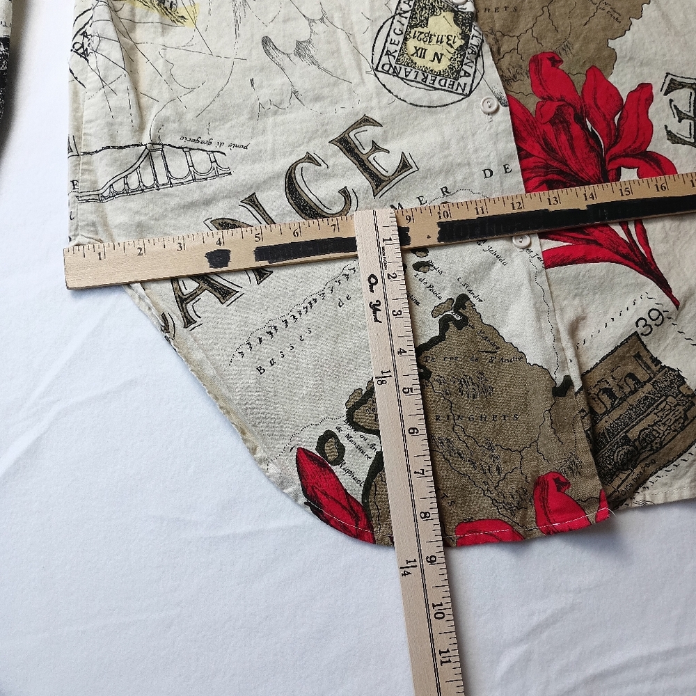 VTG 80s 90s Mirror Travel France Print made in USA Large 3 quarter button down - Picture 11 of 16
